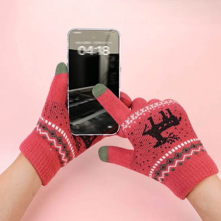 冬季户外防寒索温保暖手套简约麋鹿加绒加厚--可触屏手套