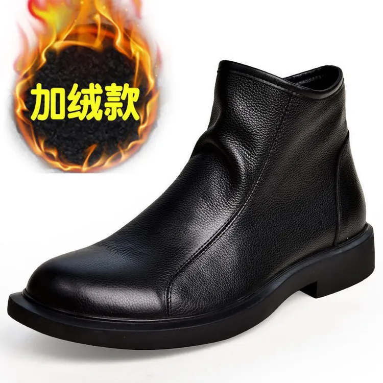 头层牛皮秋冬季男士真皮休闲鞋高帮马丁靴潮切尔西靴软底软面厚底