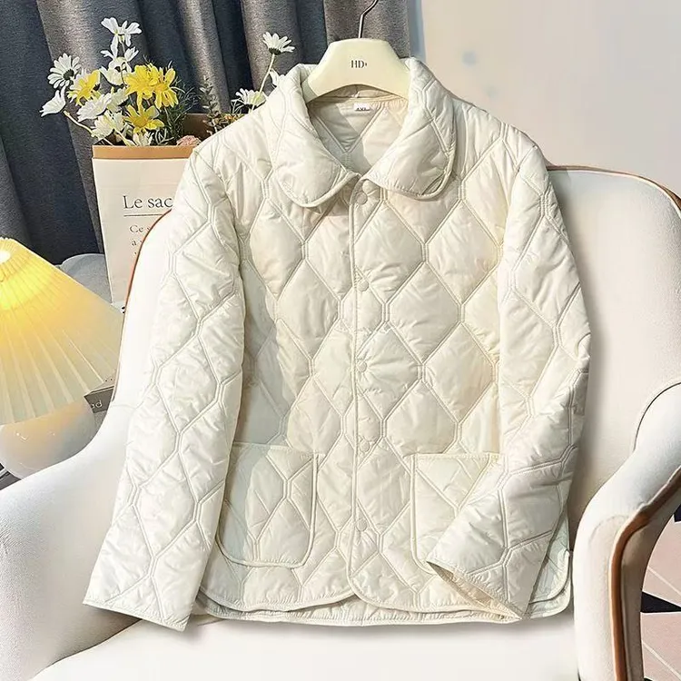 秋冬新款翻领女士棉服时尚洋气保暖轻薄棉衣中老年宽松棉袄外套女