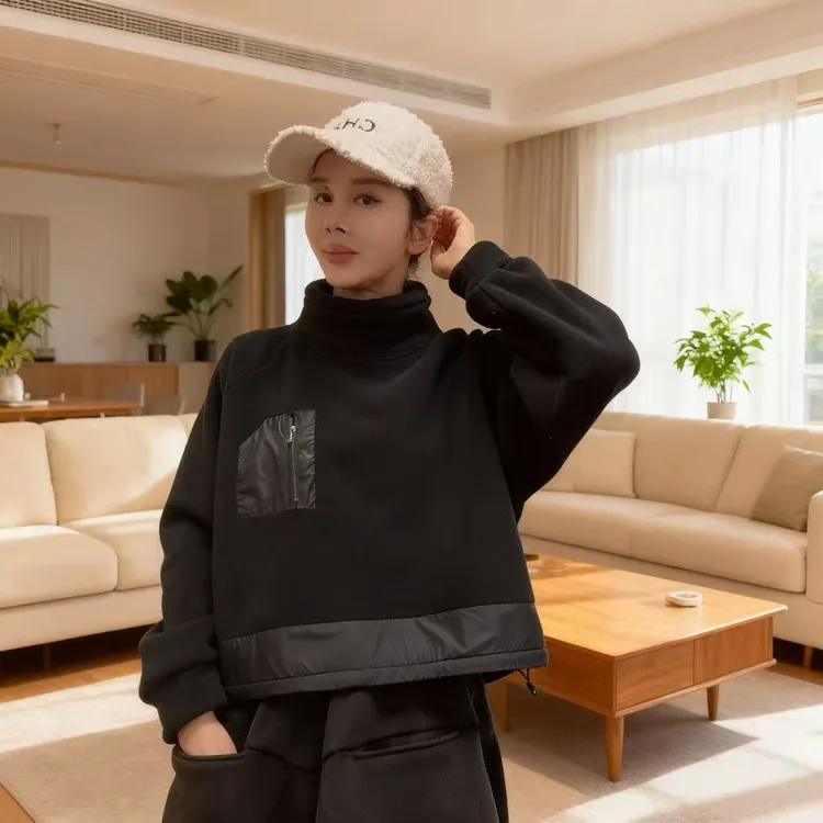 工厂店新款长袖贴布时尚休闲百搭加绒加厚保暖套头冬季圆领1108