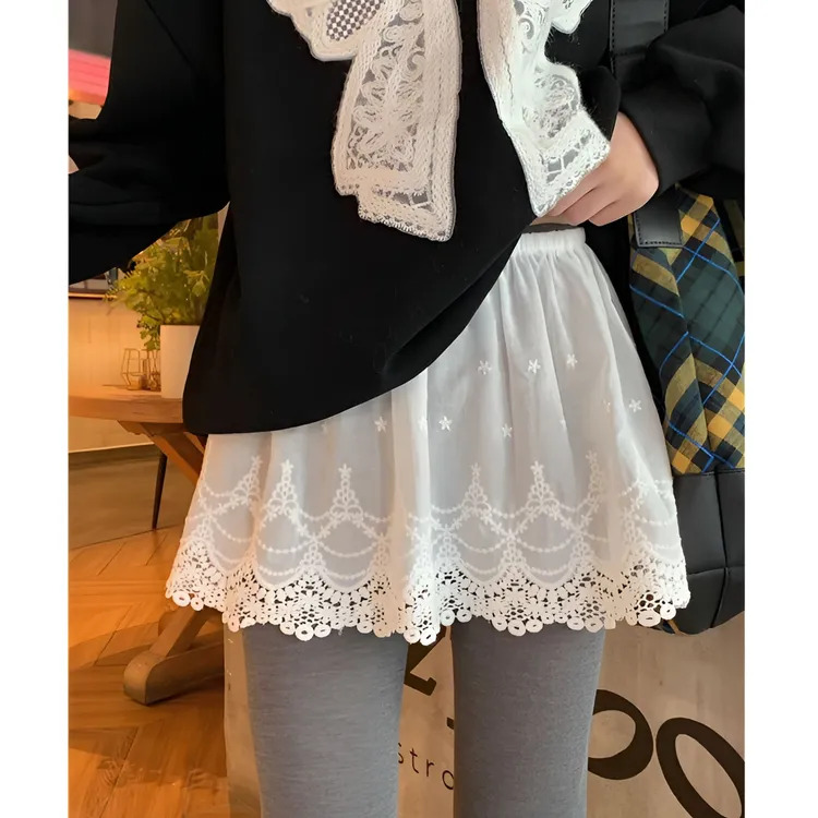纯棉防走光纯棉设计感蕾丝小屁帘女秋冬叠穿松紧腰中短款打底裙