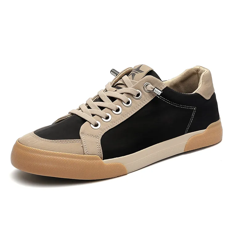 2026春季时尚男鞋低帮平底系带帆布鞋纯色小众休闲鞋男士透气板鞋