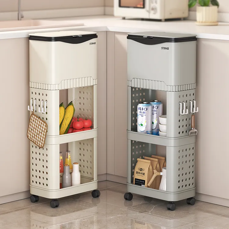 厨房置物架家用大容量可移动免弯腰专用日式置物架分层分类垃圾桶