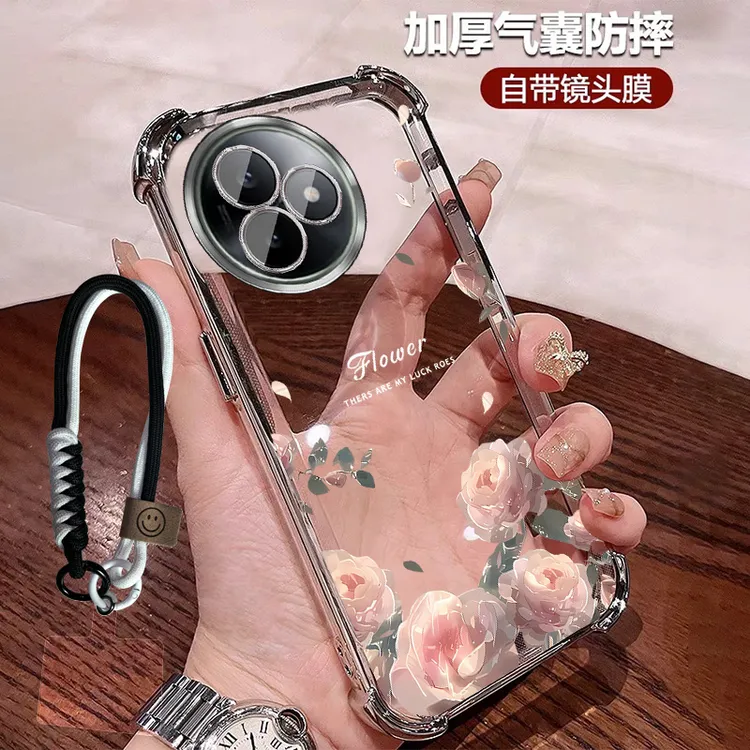 新款适用红米k80至尊版手机壳四角防摔软壳带镜头膜 小众玫瑰个性