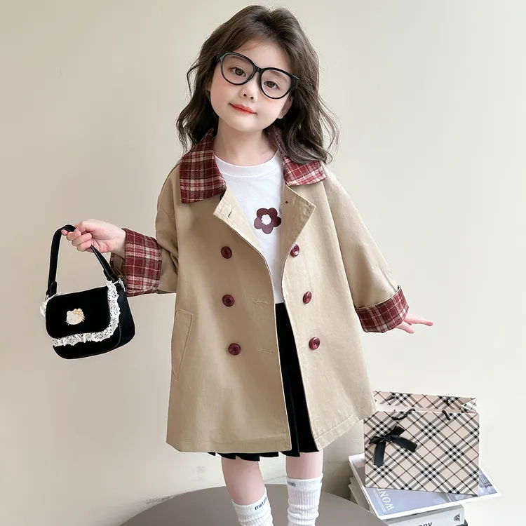 女童春秋季风衣外套2025新款女孩洋气中长款大衣儿童秋装时髦休闲