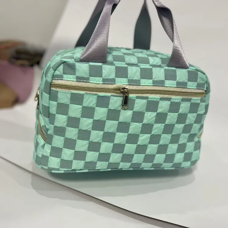 格子棋盘时尚手提饭盒包冷藏包便当袋冰块保温袋妈咪包加厚保温棉