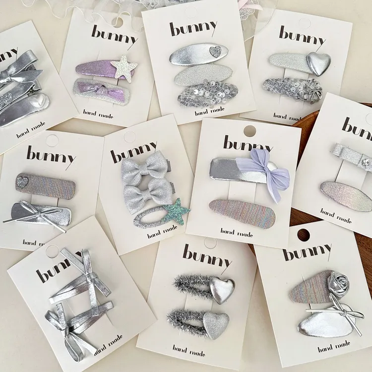 银色爱心头饰蝴蝶结网红儿童发夹组合宝宝发卡边夹ins刘海夹发饰