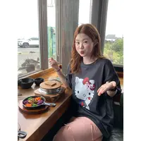 火火火【休闲日记】韩版hellokitty印花宽松短袖t恤上衣T34449HH52