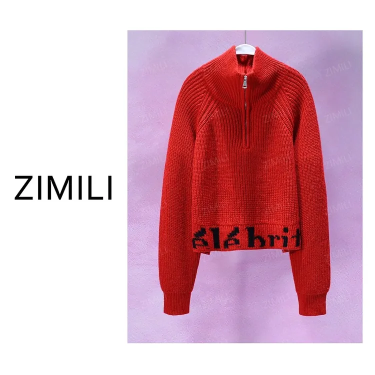 【亮哥女装】2025秋冬新品《春红》红色粗织半拉链高领毛衣5003-Q4