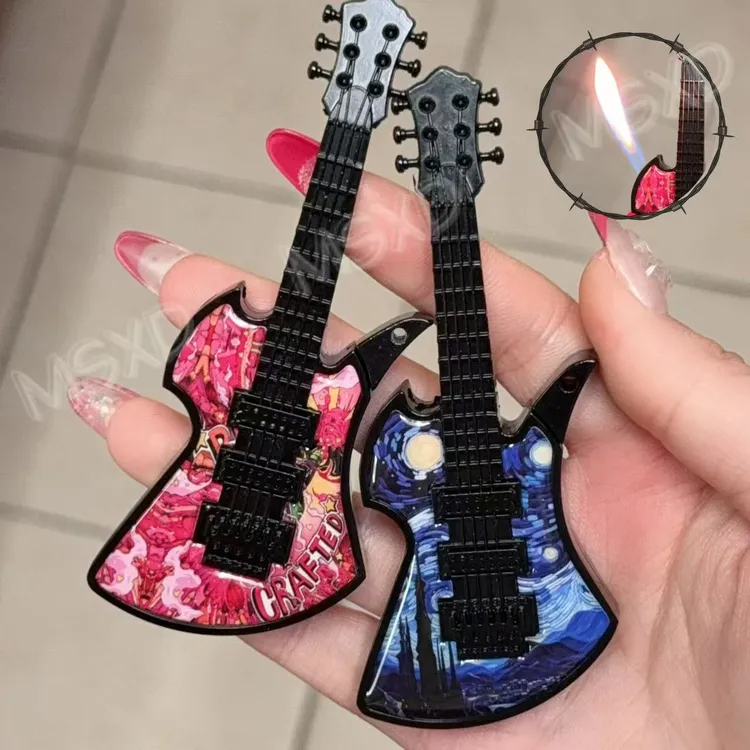 新款弦酷电吉他造型充气明火创意打火机吉他金属送男友礼物