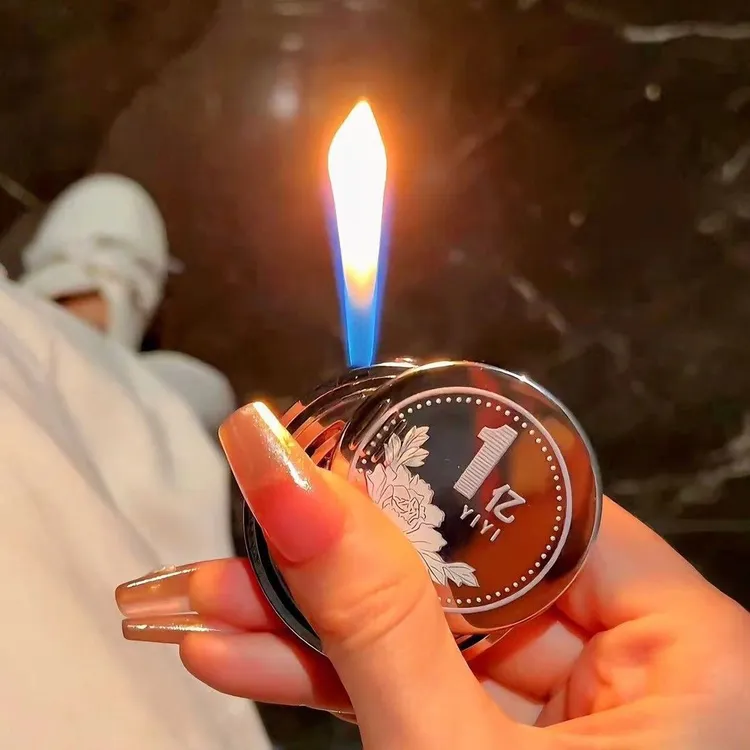 网红创意解压旋转陀螺打火机赚大钱金币充气打火机