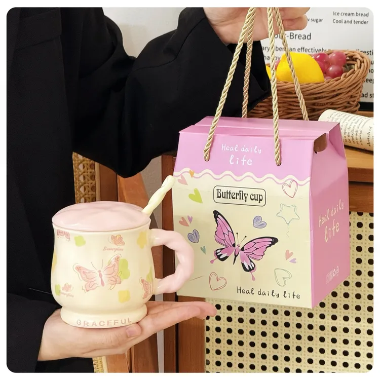 【蒲公英】蝴蝶马克杯高颜值情侣杯子喝水杯生日礼物送女生陶瓷杯子