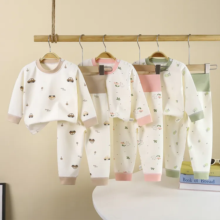 婴儿秋衣秋裤套装纯棉无骨儿童长袖高腰护肚裤春秋冬宝宝分体睡衣