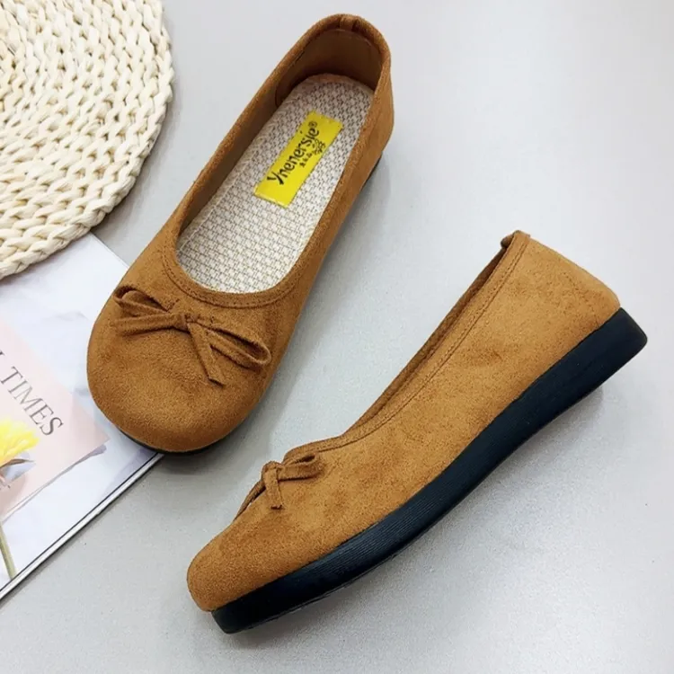 超软底夏季新款浅口一脚蹬豆豆鞋圆头防滑芭蕾舞鞋单鞋蝴蝶结复古