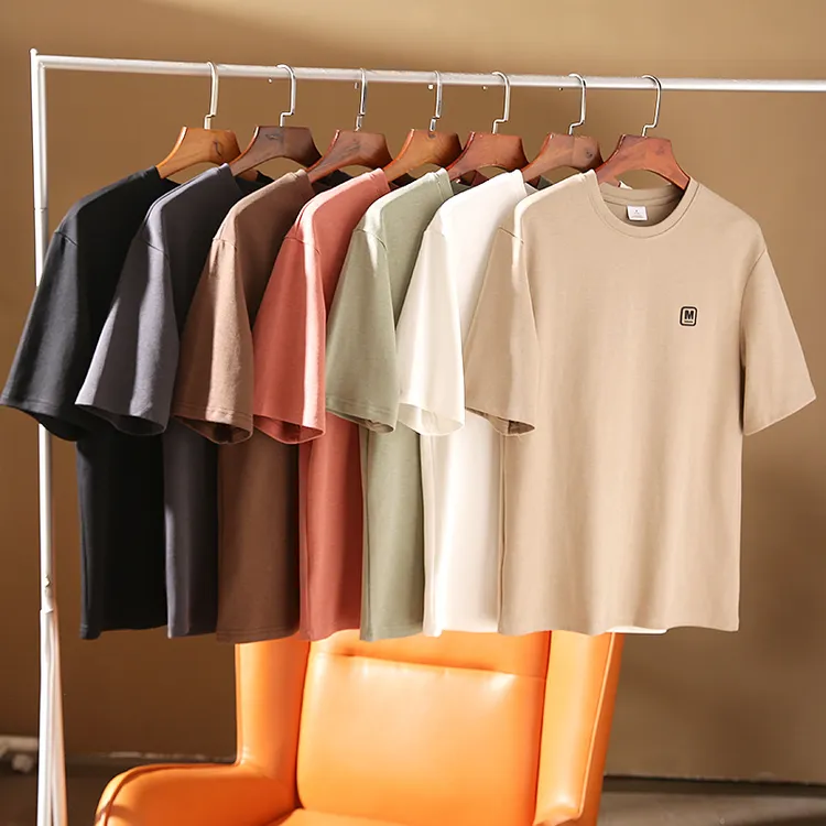 男士短袖T恤夏季半袖纯色圆领衬衣舒适薄款纹理面料上衣ins重磅t