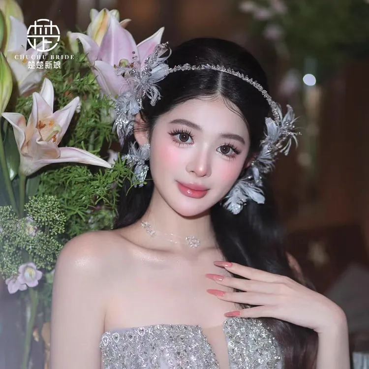 新款日韩手工羽毛时尚婚纱礼服跟妆旅拍发饰新娘结婚发箍头饰品