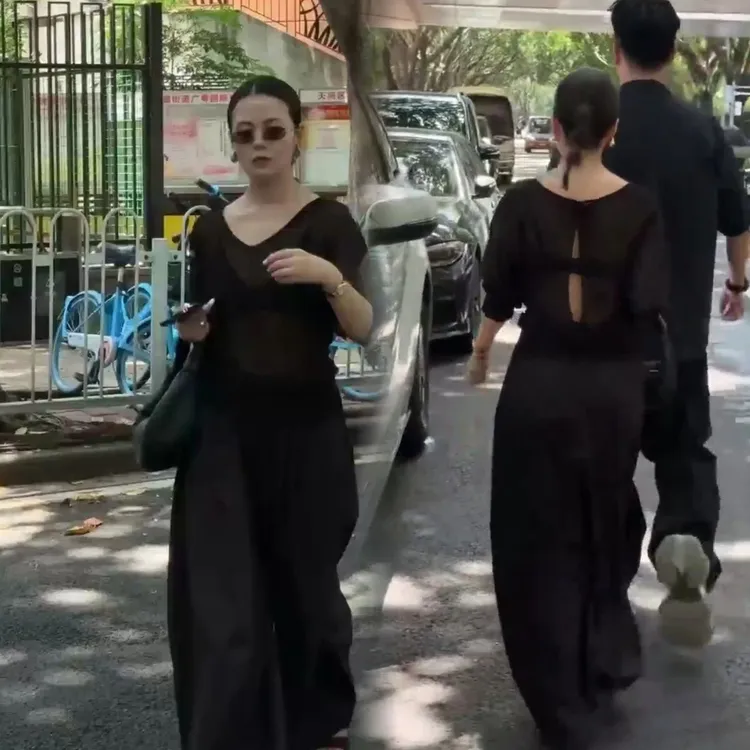 气质一整套穿搭夏女2025新款阔腿裤宽松慵懒风黑色t恤套装爆款ins