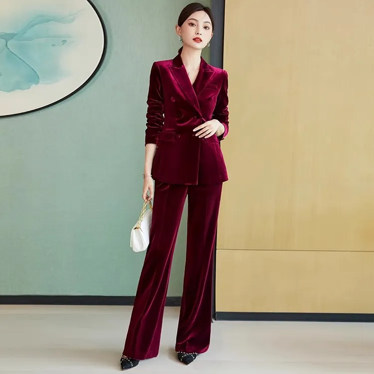 大码丝绒西装套装女职业装气质女神范高级感秋冬休闲小西服工作服