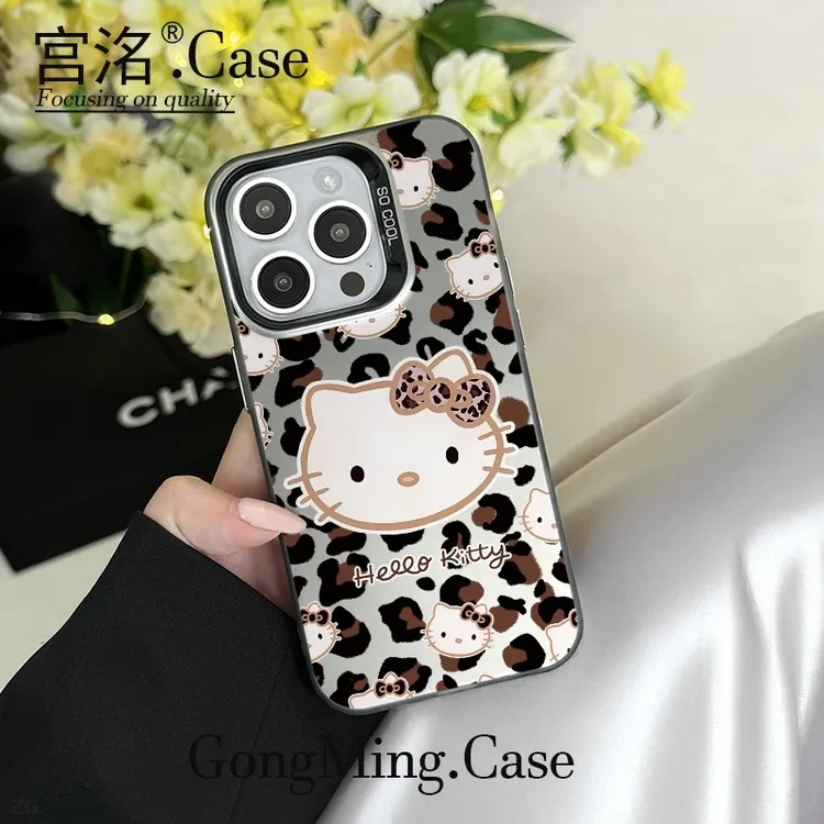 豹纹大KT头像贴图彩银壳适用于iPhone苹果16手机壳华为oppo小米手