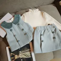 2025年童装女童小香风套装秋冬款洋气宝宝时髦韩版毛呢马甲半裙