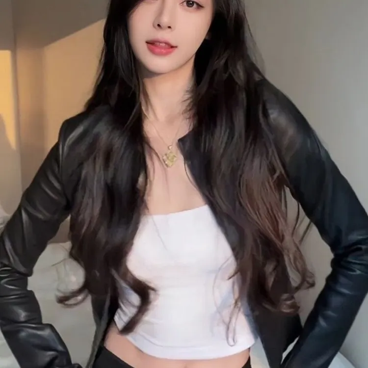 美式黑色皮夹克修身显瘦短款外套女小众收腰上衣高级感拉链机车服