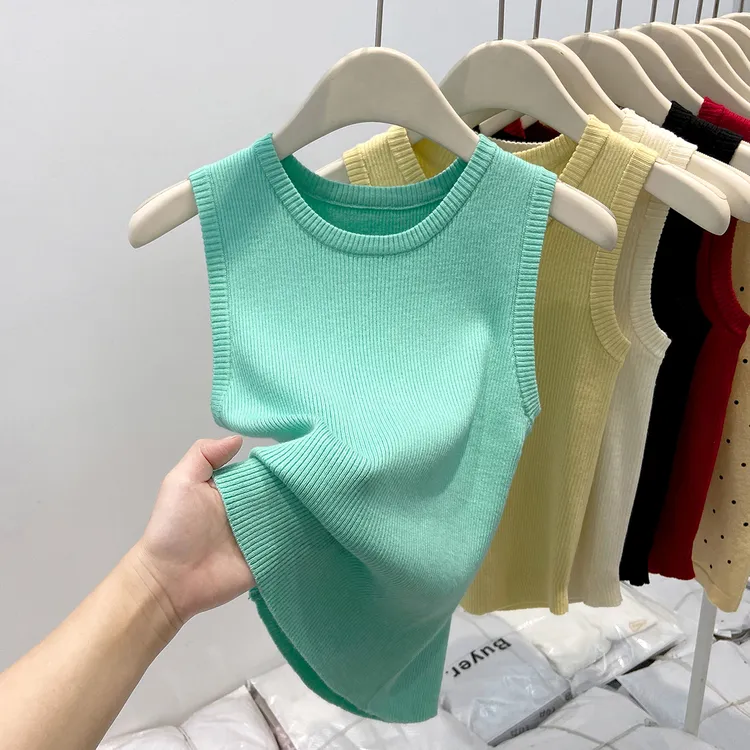 薄荷绿韩系针织吊带女遮副乳显瘦无袖打底内搭春夏季外穿上衣背心