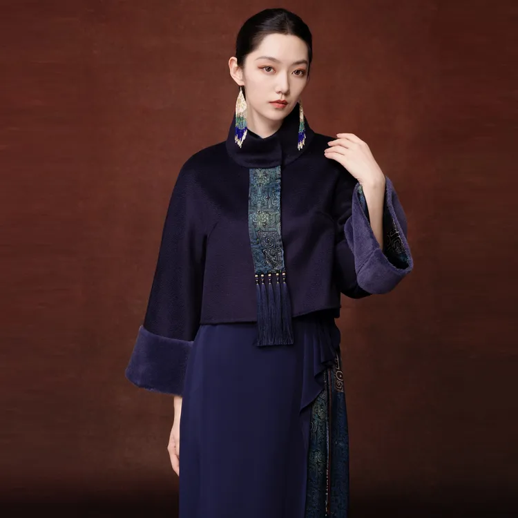 玄凤新中式绵羊毛连衣裙+潜渊衔珠设计师羊毛大衣新中式网红国风