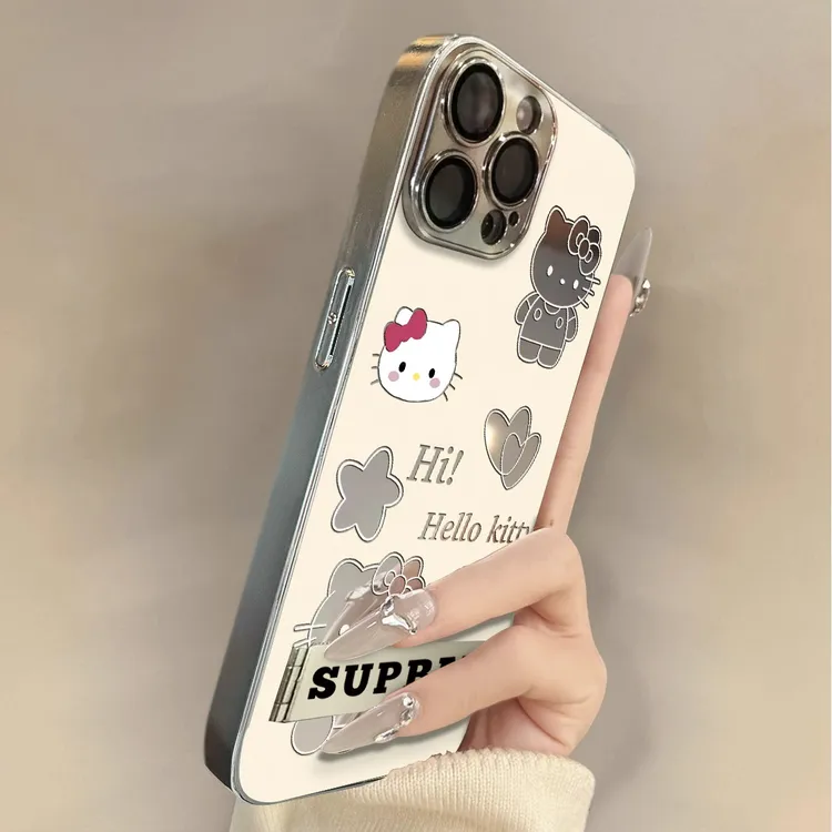 爱心kt猫适用苹果16Promax手机壳iPhone华为oppo小米vivo镜面套