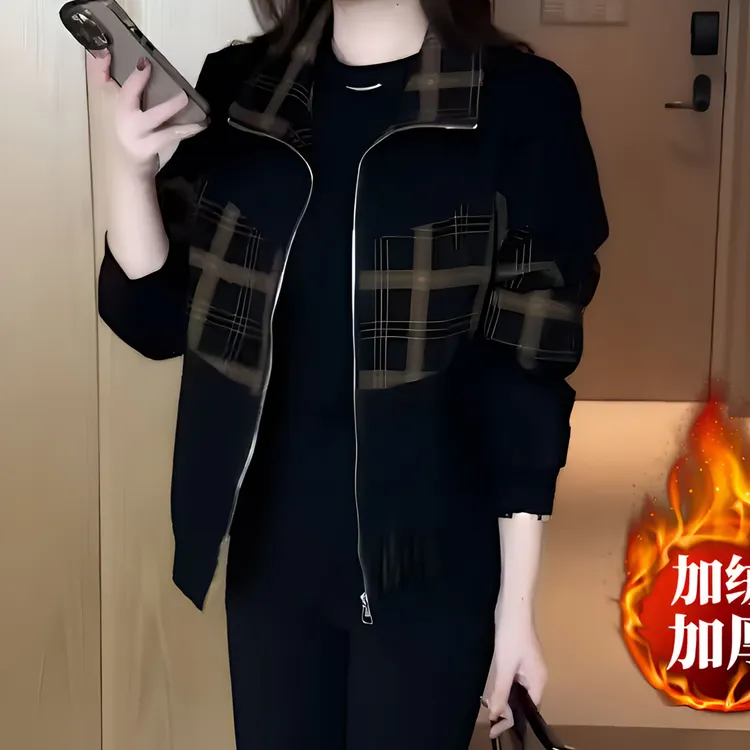 春秋款加绒加厚女装保暖衣2025新款时尚拉链开衫中老年妈妈装外套