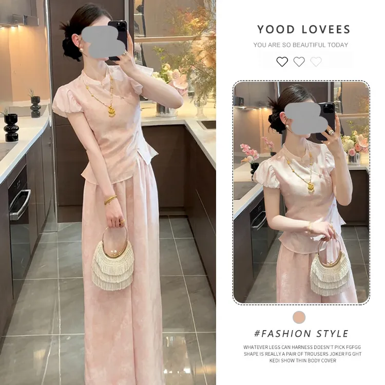 新中式别致独特漂亮国风上衣女夏高端轻奢气质御姐收腰阔腿裤套装