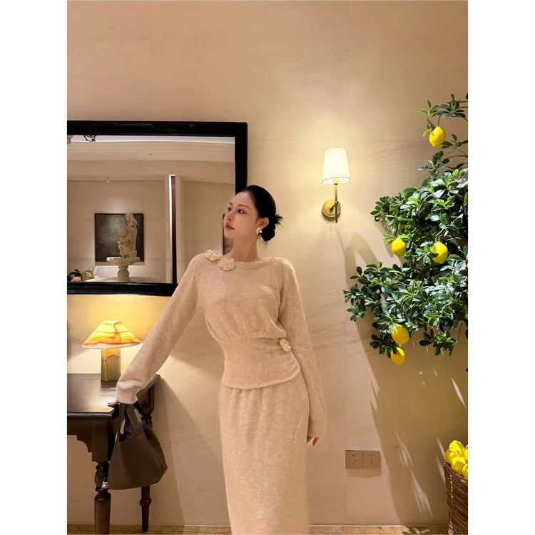 长款秋冬休闲日常时尚套装长裙时尚针织女装套装显瘦气质网红L