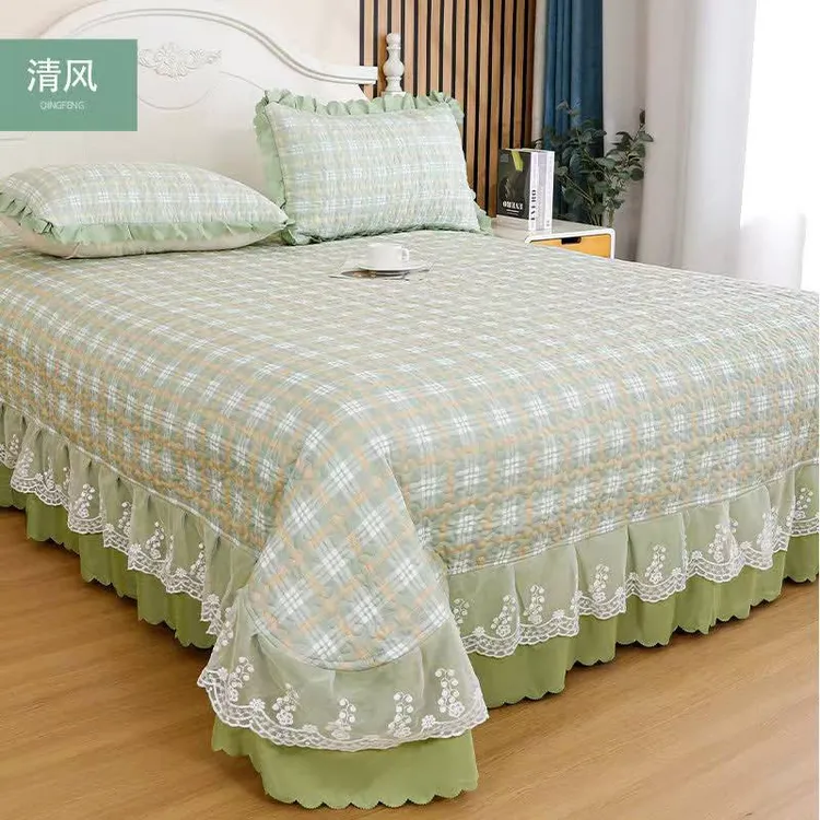 公主风床裙单件床盖水洗棉，不起球花边夹棉2025床罩加厚防滑床盖