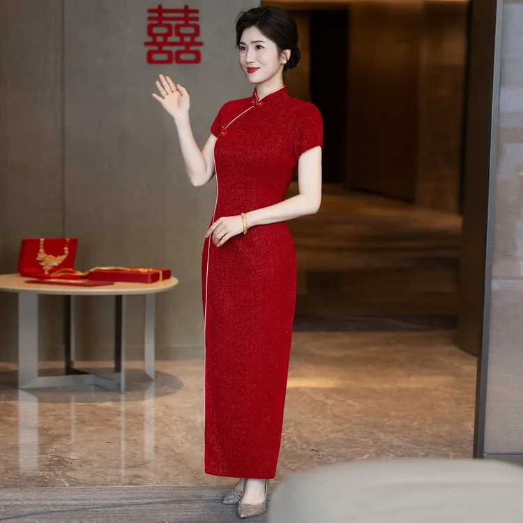 酒红色绝美新款旗袍2025新款订婚敬酒服中式礼服高端大气上档次