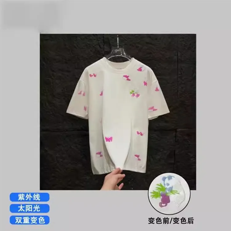 夏季新款2025高克重重工光感印花立体刺绣男女同款短袖韩版高级潮