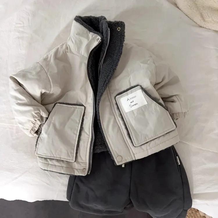 质量棒~韩国童装男女童夹克衫加绒夹棉儿童冬装新款羊羔毛外套潮