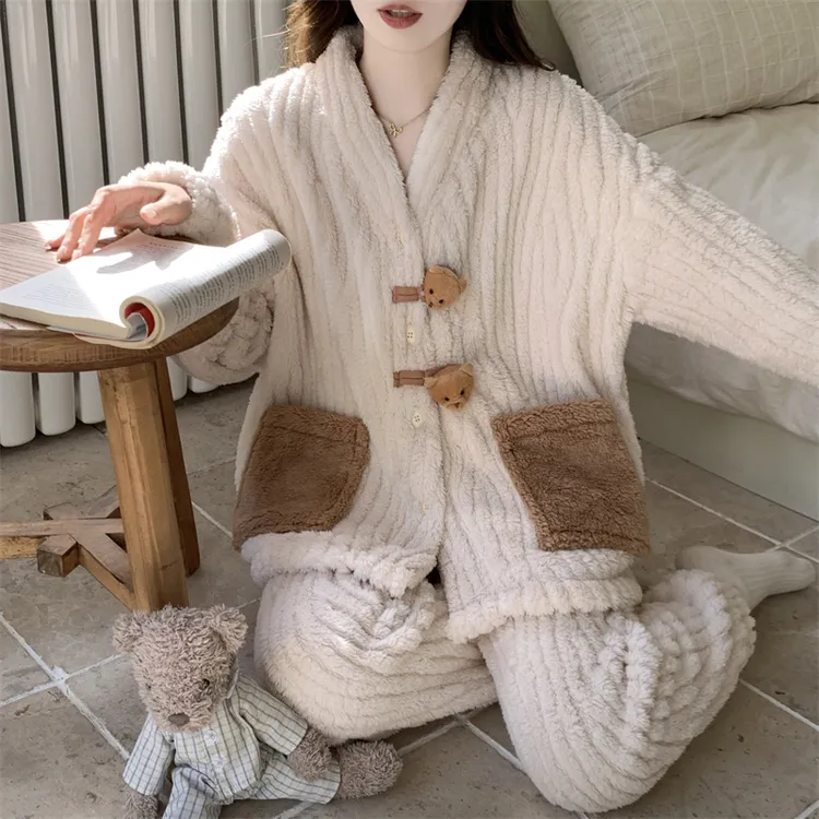 珊瑚绒睡衣女秋冬2025新款爆款加绒加厚开衫保暖套装法兰绒家居服
