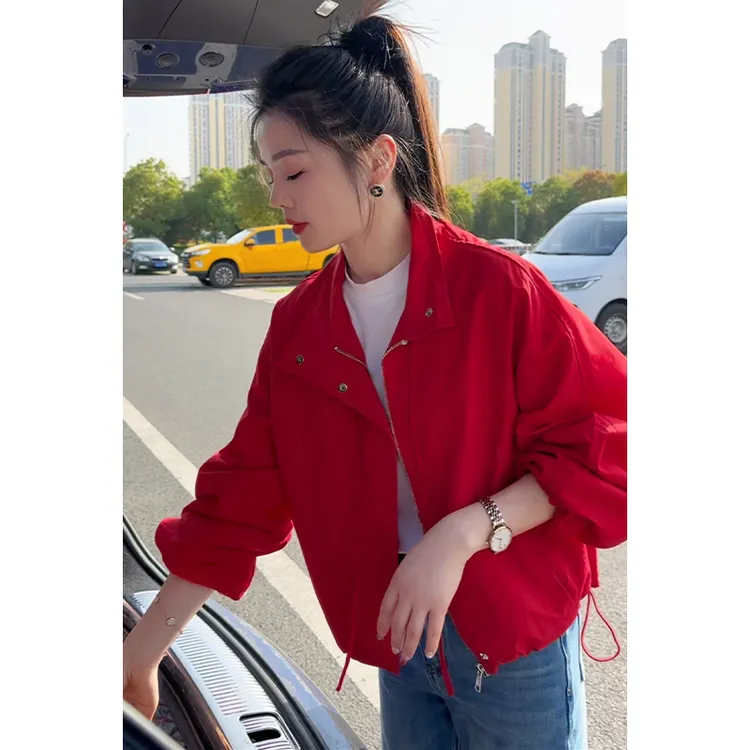 设计感立领短款冲锋衣外套女2025春季新款宽松小个子百搭