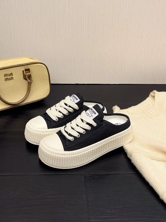 厚底半拖帆布鞋女2025年秋冬新款女鞋子百搭平底休闲一脚蹬懒人鞋