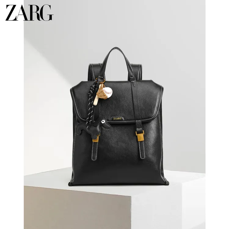 【工厂直销】ZARG经典高级感黑色双肩包休闲大容量背包-60278-2