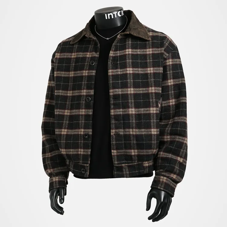 INTOX丨复古工装格纹外套男 翻领山系户外上衣美潮飞行短款夹克