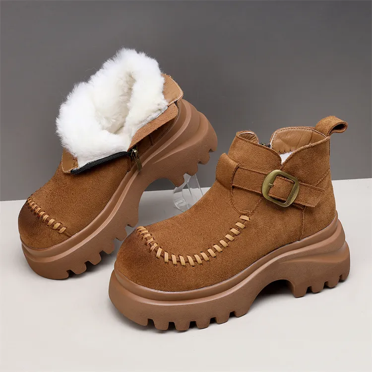 勃肯鞋女羊毛内里2025秋冬新款时尚百搭厚底增高洋气低帮短靴女