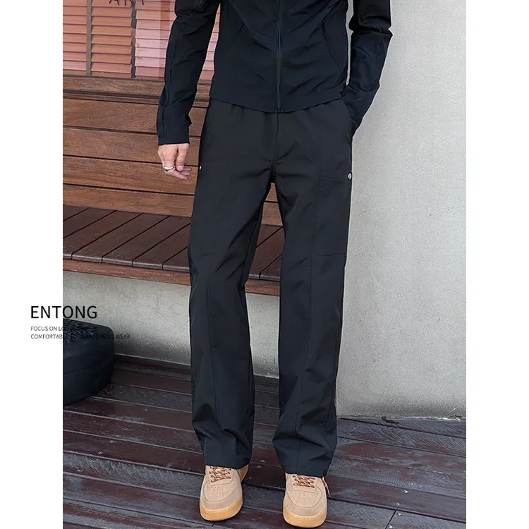 Entong美式潮牌速干休闲裤男款抽绳黑色宽松直筒裤子户外运动长裤