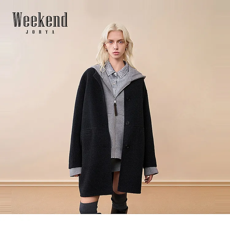 卓雅周末25秋新款美式学院风绵羊毛呢连帽卫衣外套两件套ERW4W10C