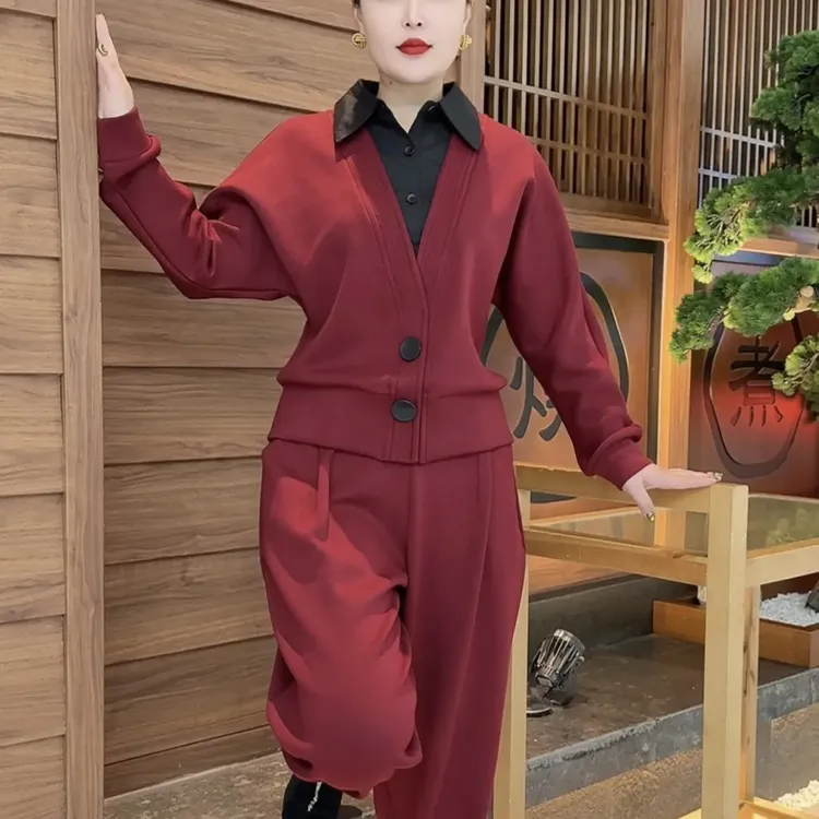 女士假两件上衣宽松气质衬衫减龄洋气时尚百搭套装显瘦遮肉大气