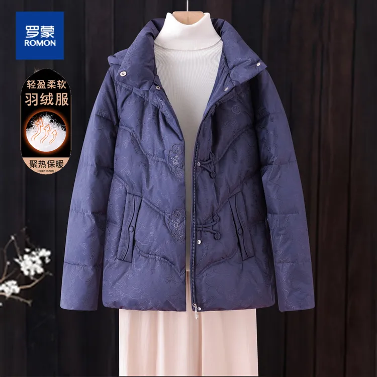 罗蒙新国标90白鸭绒羽绒服女冬季新款中老年妈妈装保暖羽绒外套女