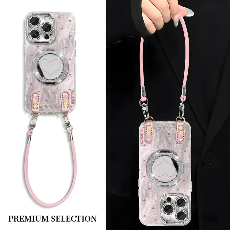 爱心镜子适用VIVO苹果16荣耀OPPO华为P70小米红米手机壳ZX00301