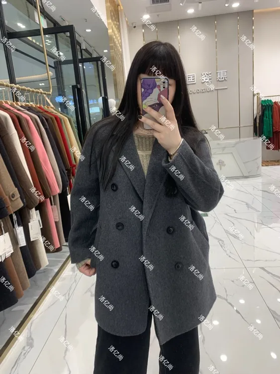 短款外套纯色休闲时尚中长款秋冬翻领黑色呢子西装毛呢外套