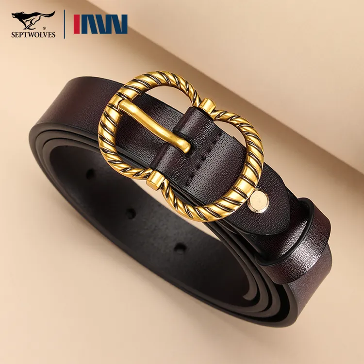 七匹狼真皮皮带女士针扣2025新款正品腰带纯牛皮休闲裤带配牛仔裤