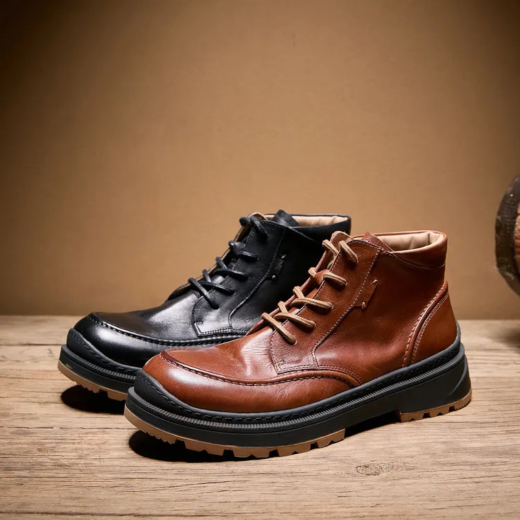 男款马丁靴休闲英伦风高帮系带秋冬潮流时尚休闲真皮大码马丁靴