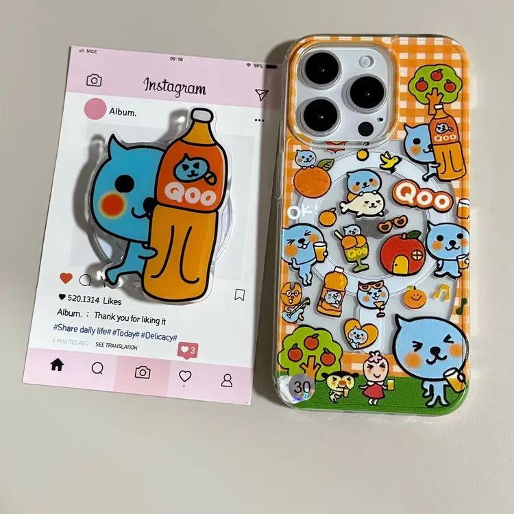 【亚克力磁吸】橙汁酷儿支架手机壳适用苹果17/16/15Promax防摔可爱